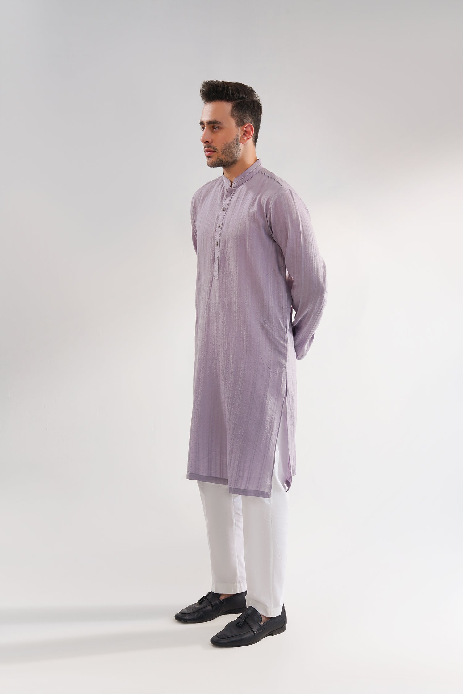 Grey Self Lining Cotton Kurta