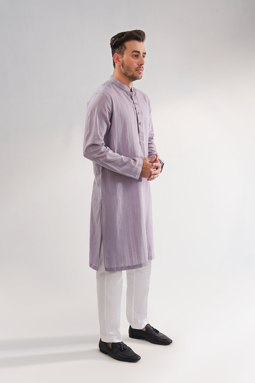 Grey Self Lining Cotton Kurta