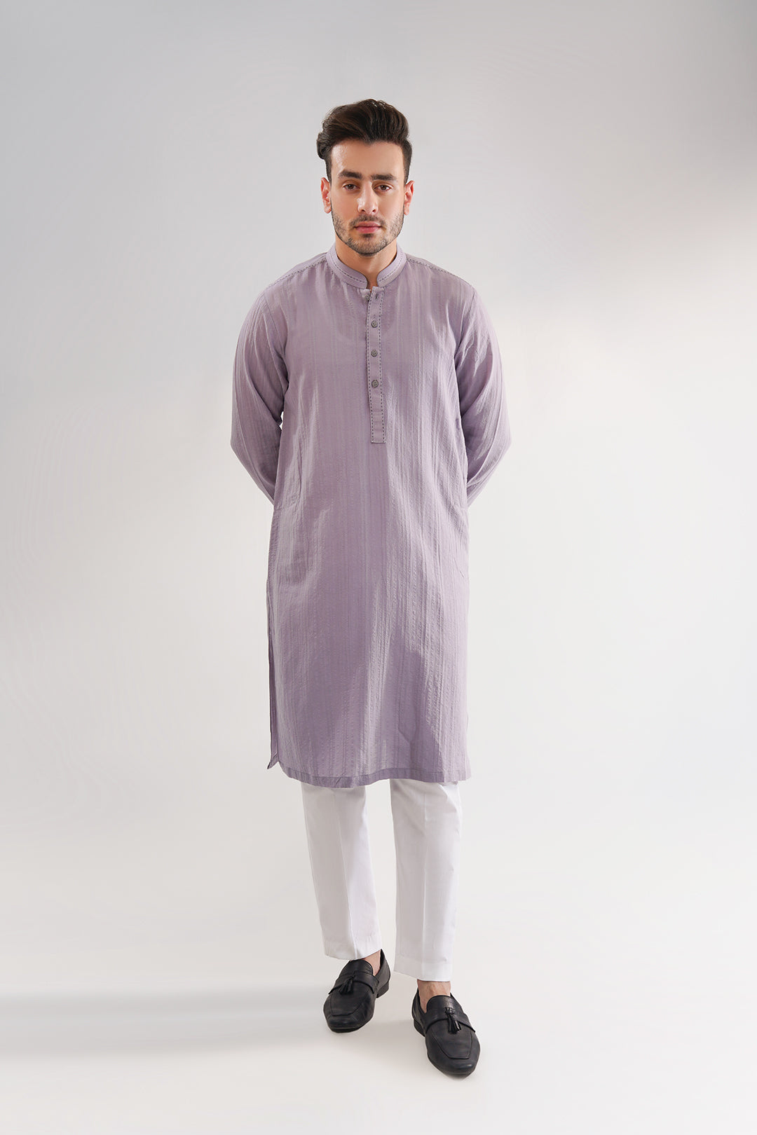 Grey Self Lining Cotton Kurta