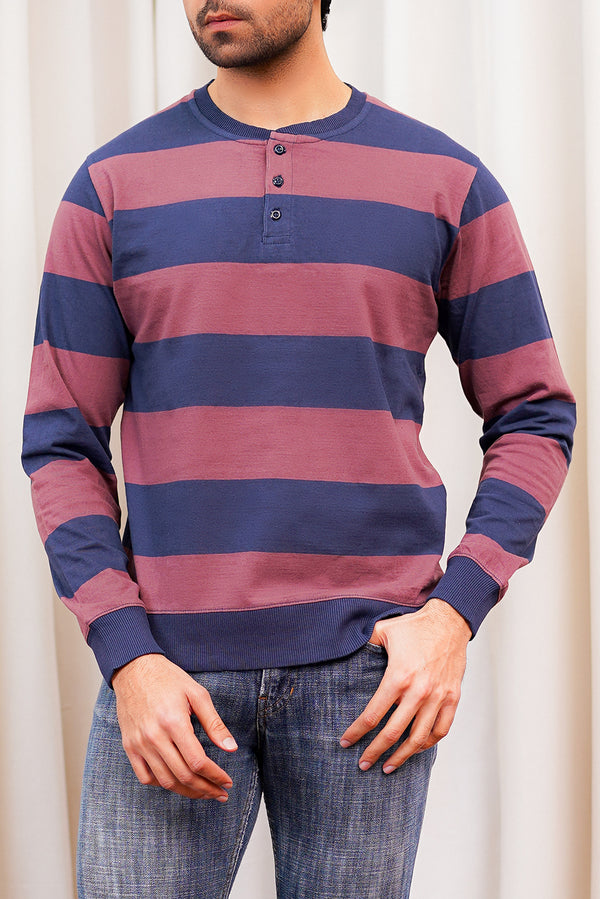 Men'S Henley Striper Sweat Shirt