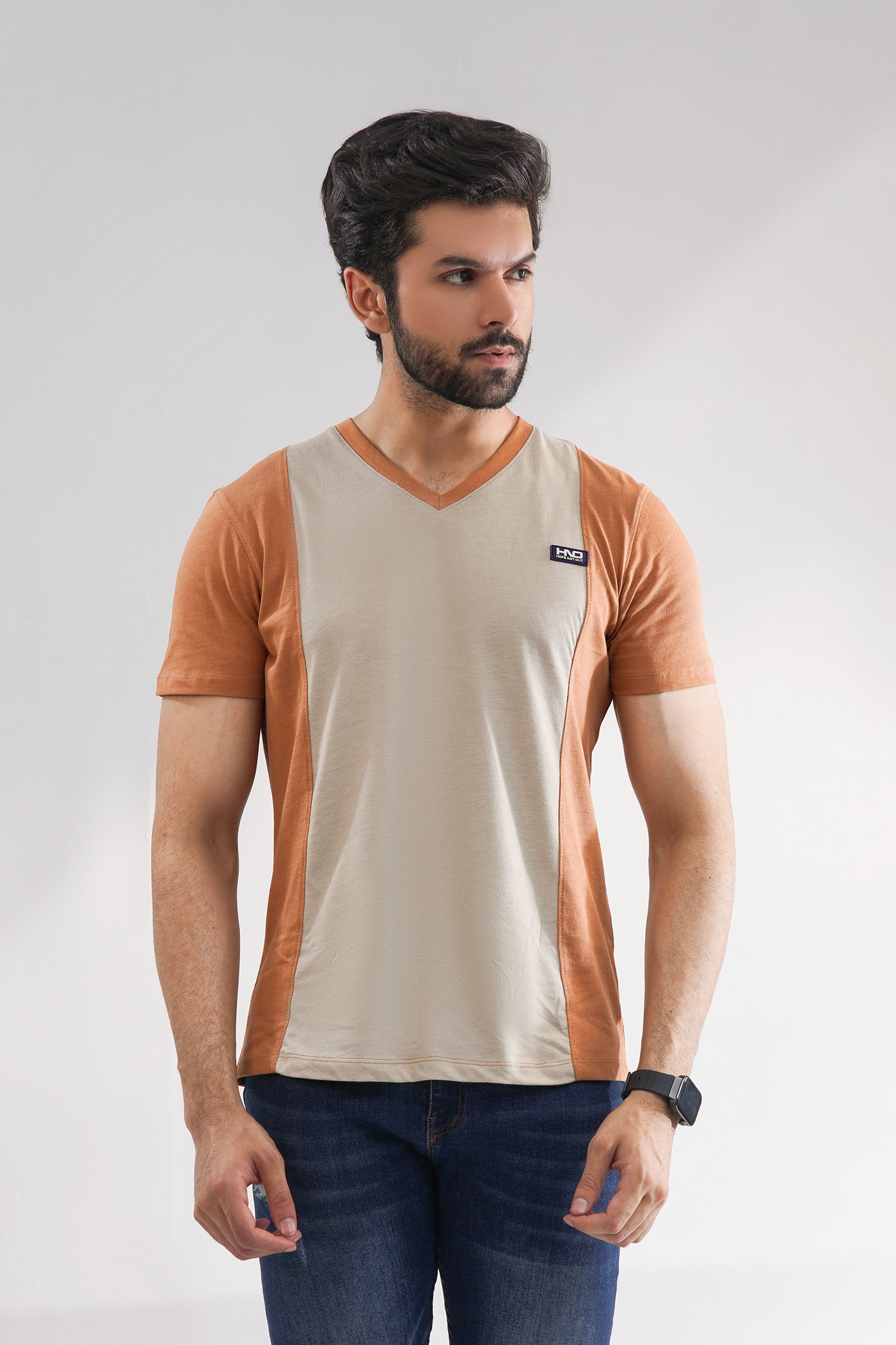 V-Neck Camel T-Shirt For Men