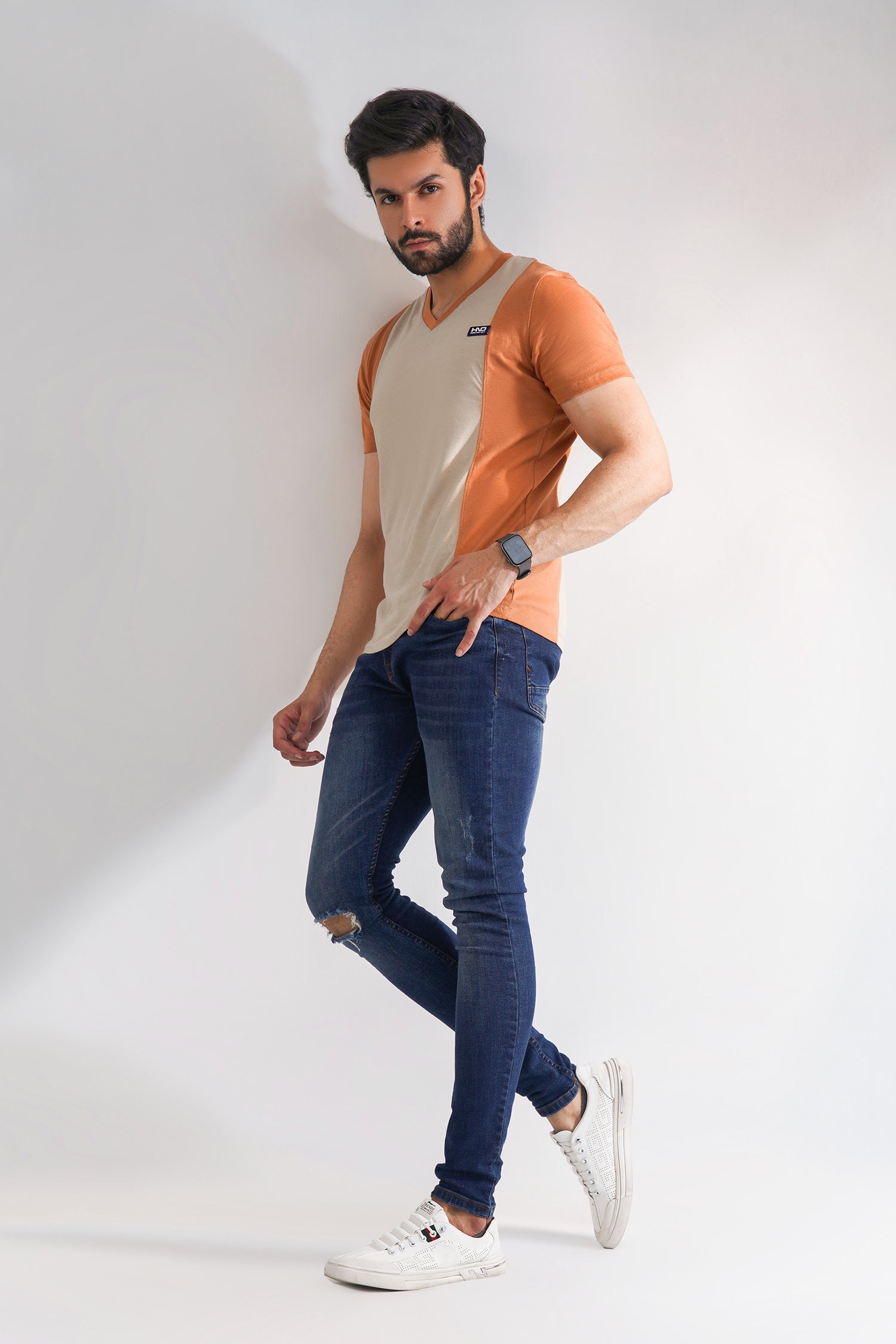 V-Neck Camel T-Shirt For Men