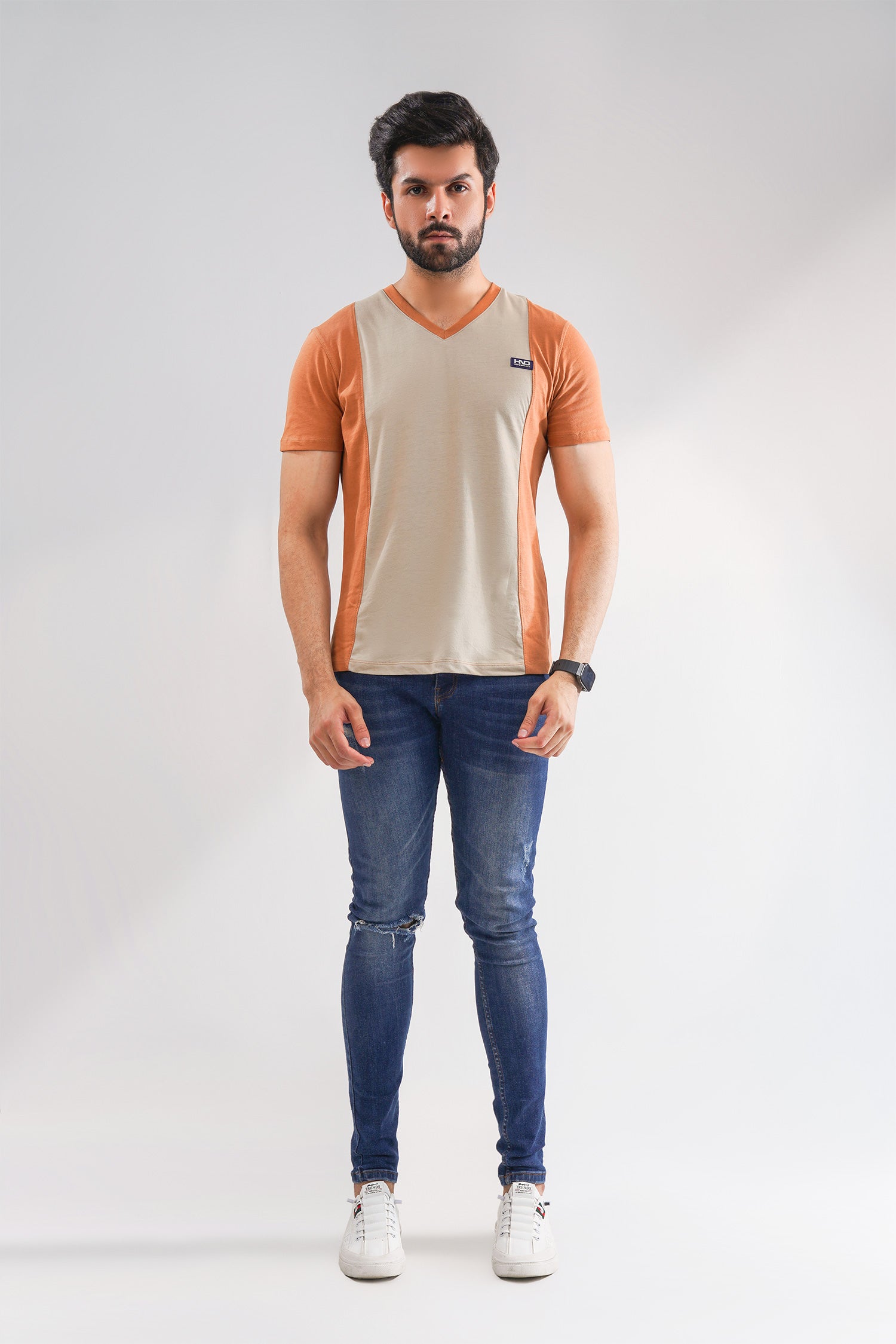 V-Neck Camel T-Shirt For Men