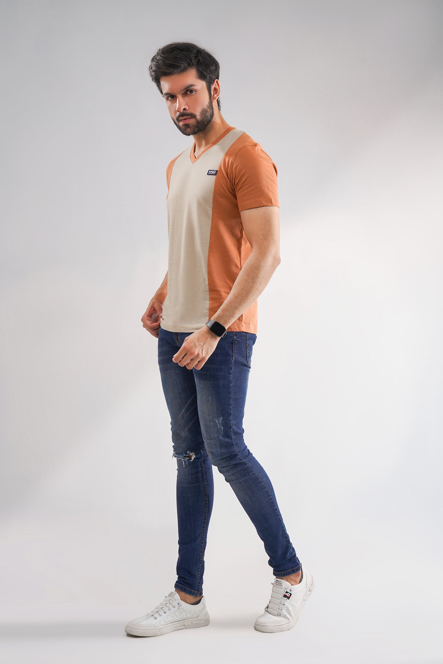 V-Neck Camel T-Shirt For Men