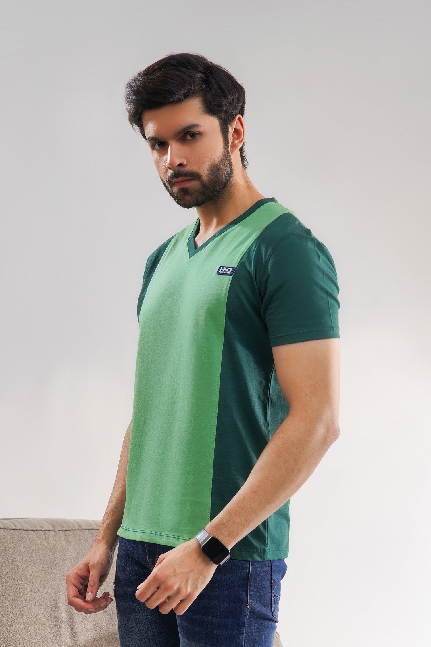 Green Relaxed Fit V-Neck For Men