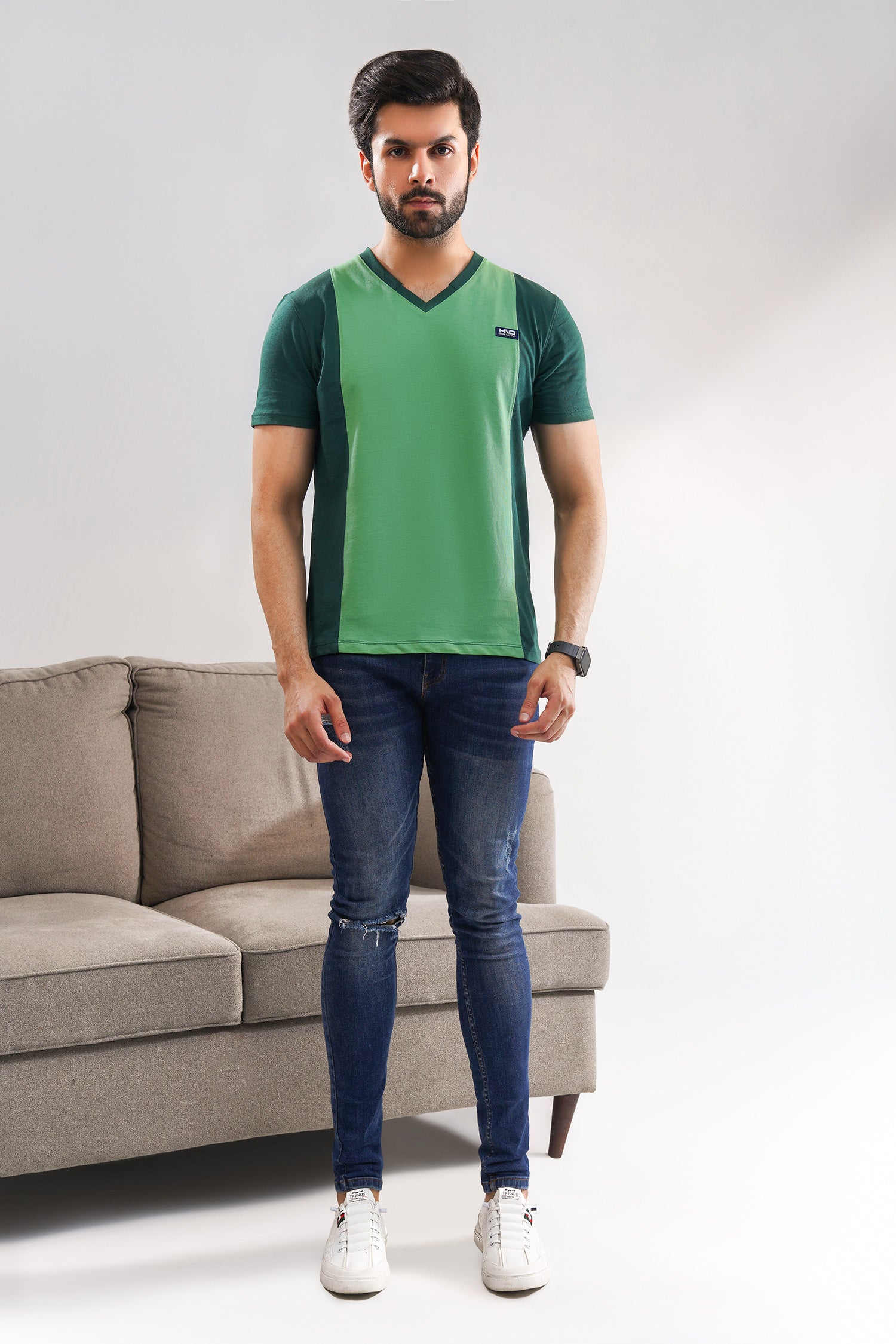 Green Relaxed Fit V-Neck For Men