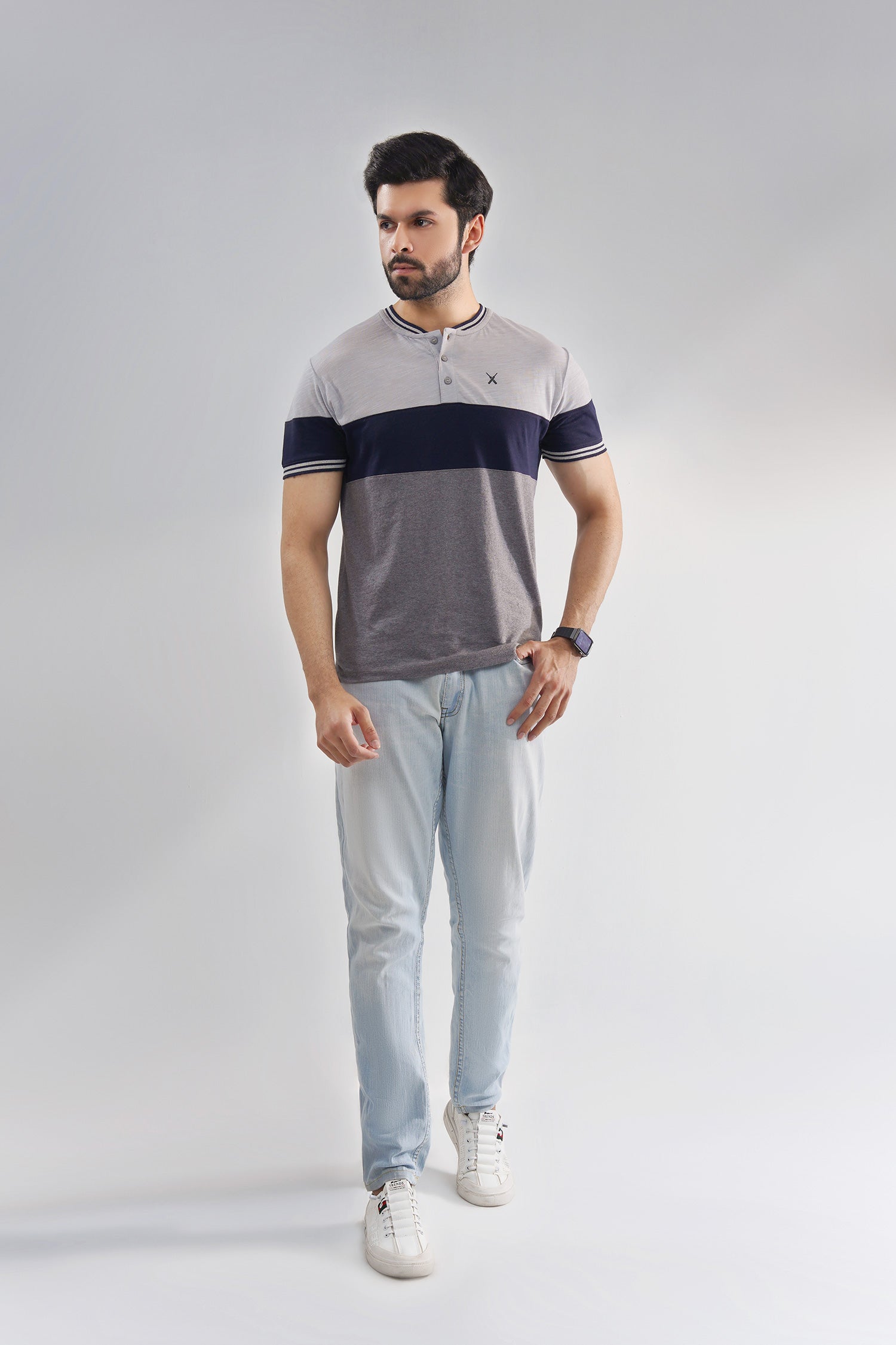 Grey Three Button Henley Shirt