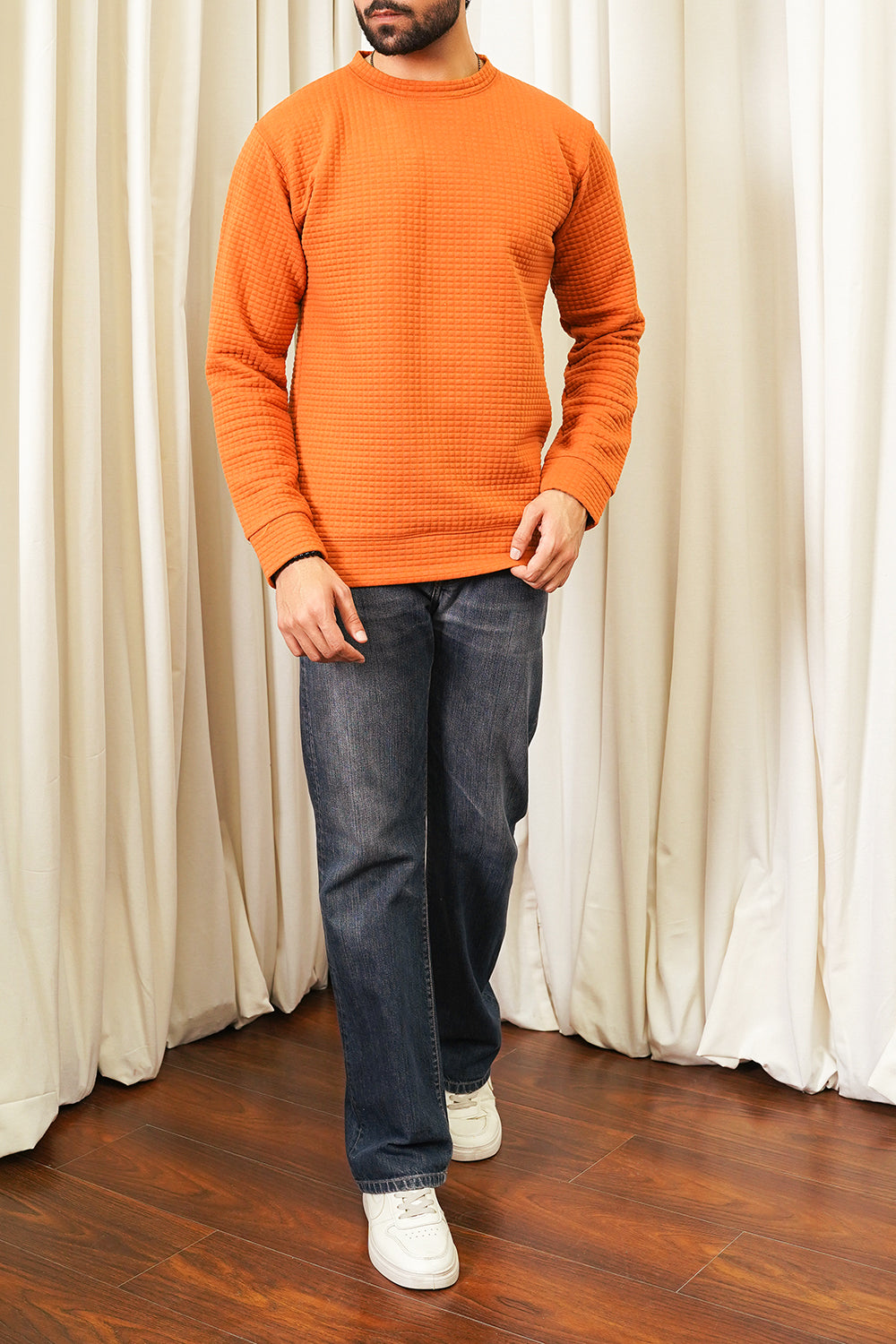 Rust Knitted Men Sweat Shirt