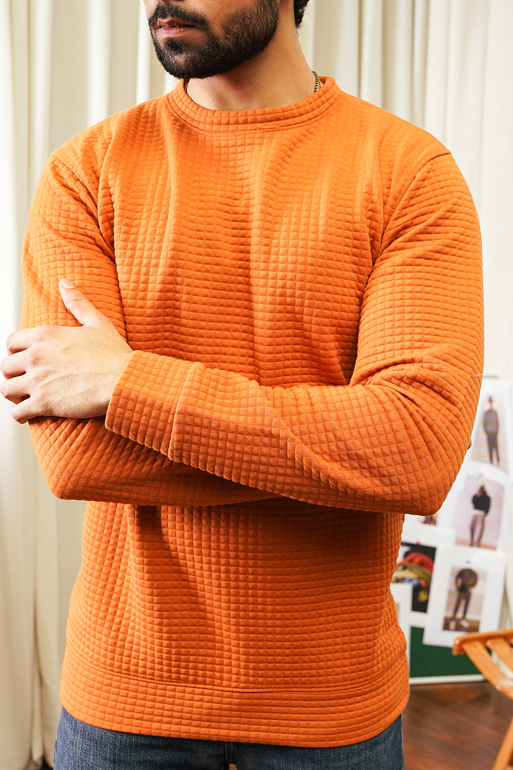 Rust Knitted Men Sweat Shirt