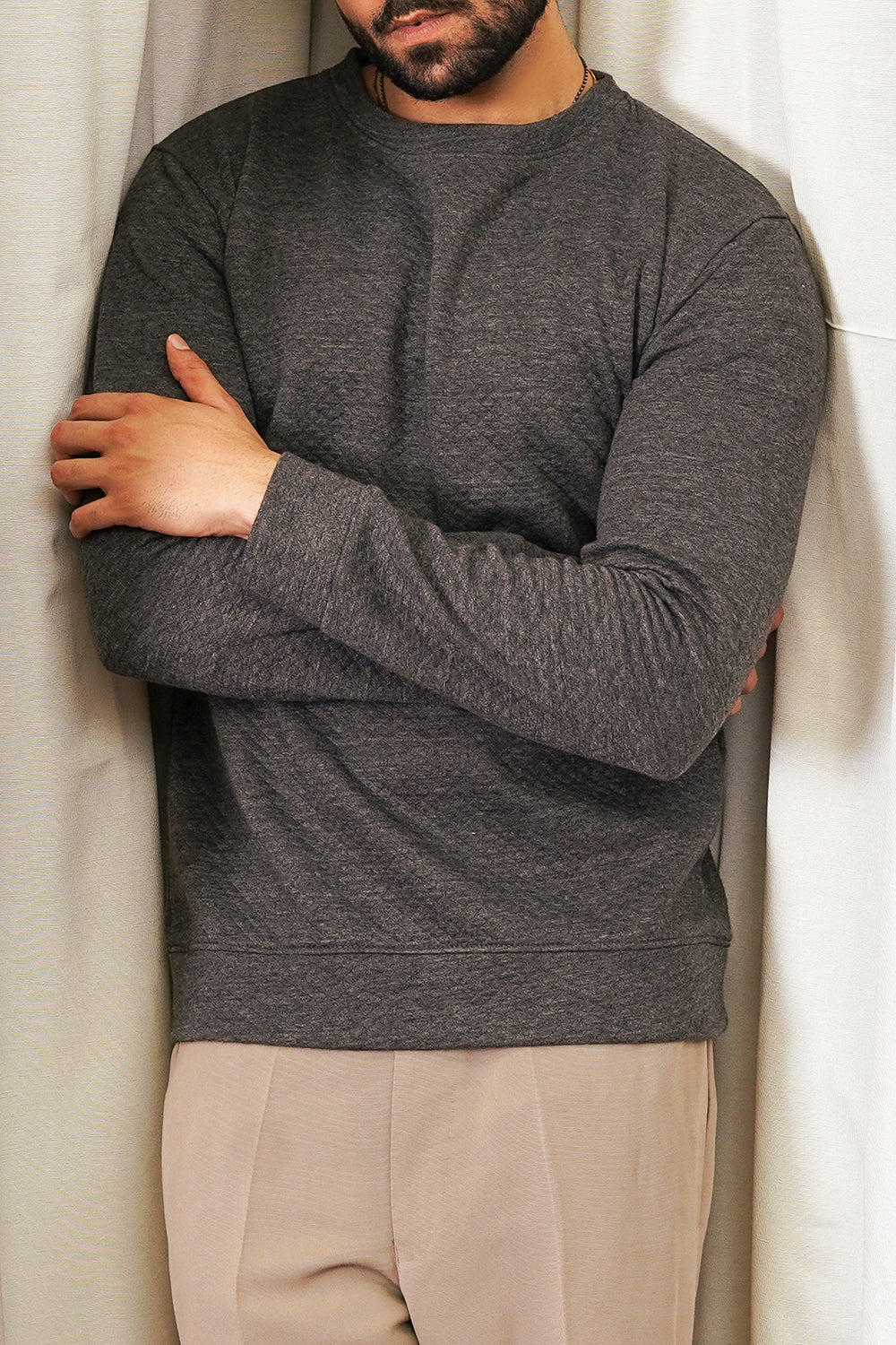 Quilted Knit Sweat Shirt For Men