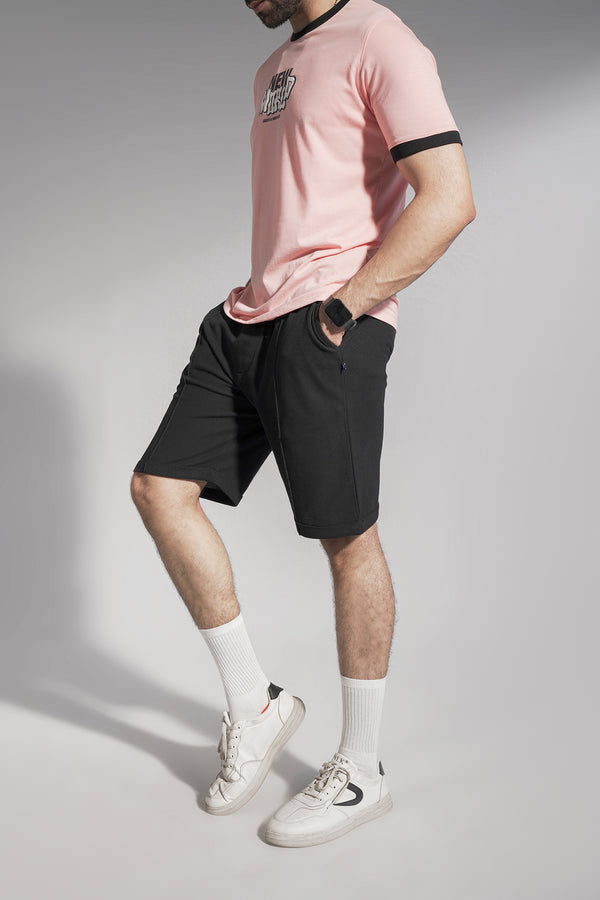 Black Pique Shorts For Men