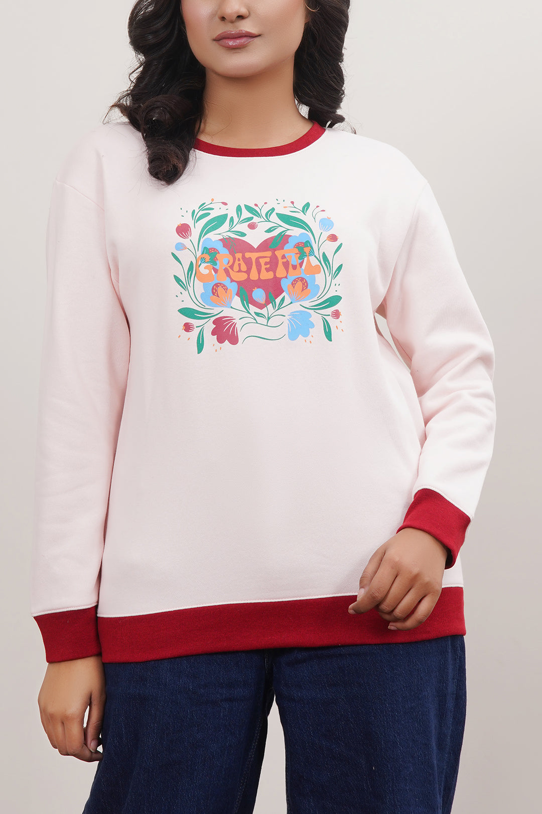 Women Relax Fit Floral Sweat Shirt