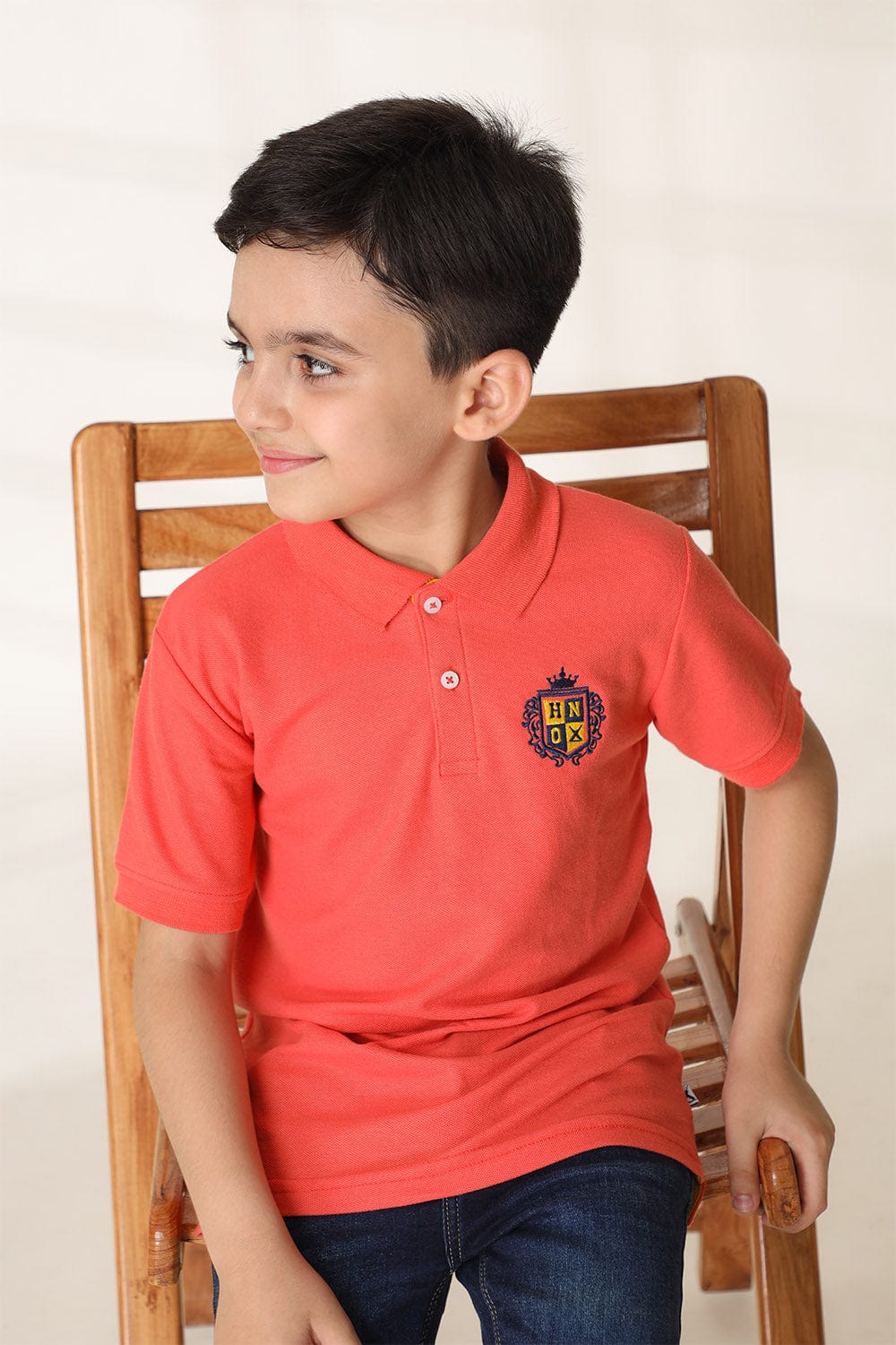 Hope Not Out by Shahid Afridi Boys Knit Polo Shirt Boys Peach Fashion Embroidery Polo