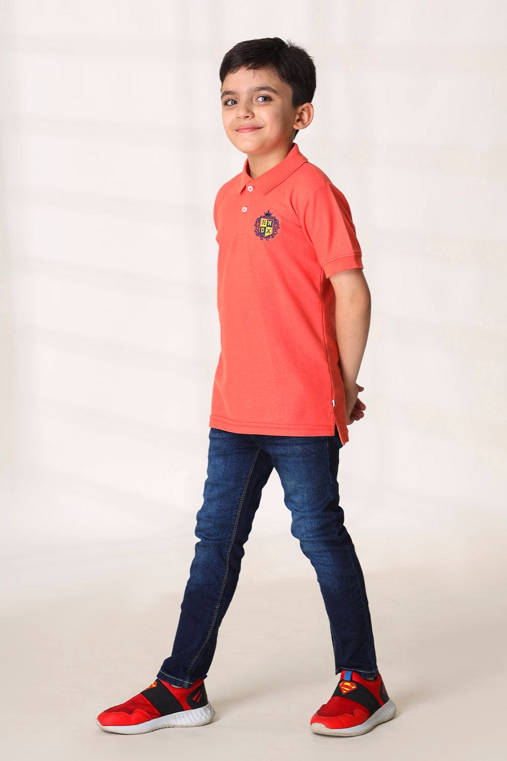 Hope Not Out by Shahid Afridi Boys Knit Polo Shirt Boys Peach Fashion Embroidery Polo