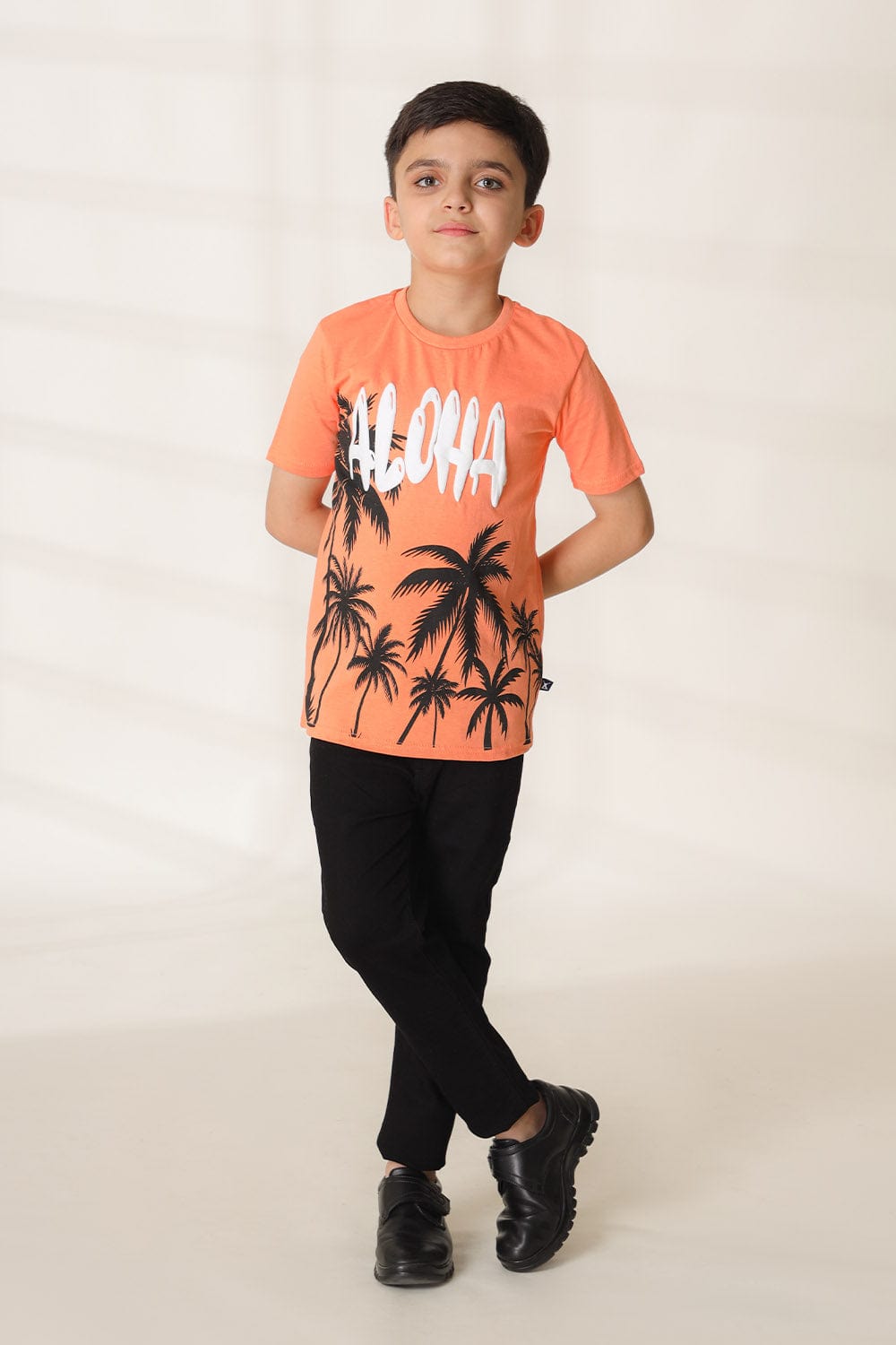 Hope Not Out by Shahid Afridi Boys Knit T-Shirt Boys Orange Aloha T-Shirt