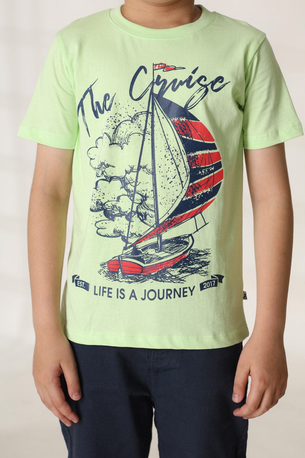 Hope Not Out by Shahid Afridi Boys Knit T-Shirt Light Green Sail Boat T-Shirt for Boys