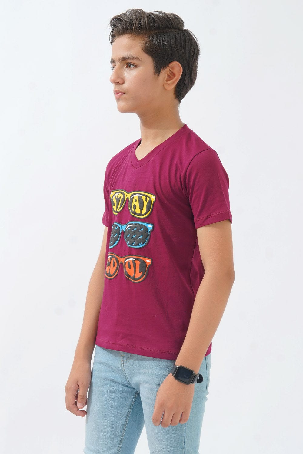 Hope Not Out by Shahid Afridi Boys Knit T-Shirt V-Neck Printed Tee