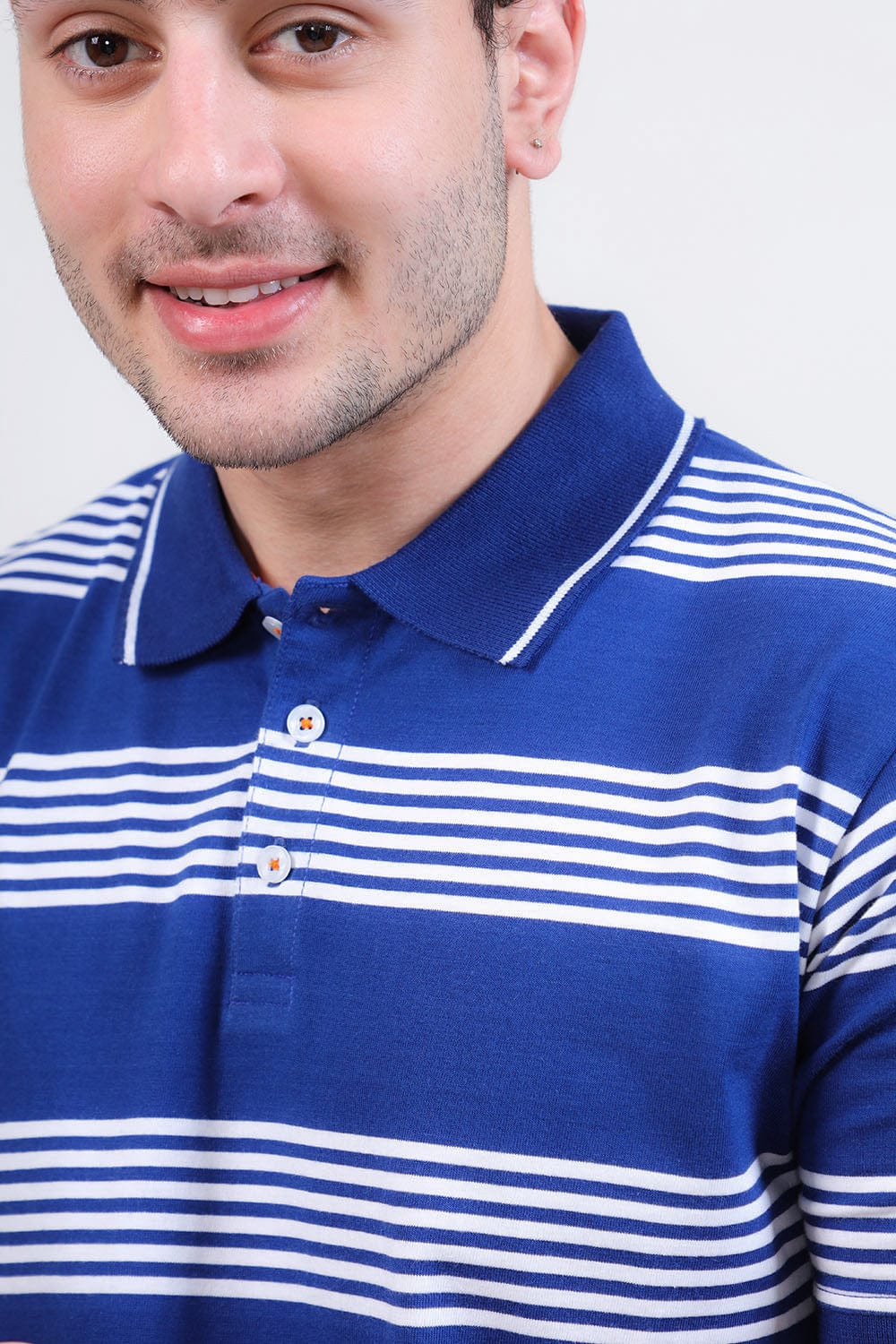 Hope Not Out by Shahid Afridi Men Polo Shirt Man Blue White Yarn Dyed Polo