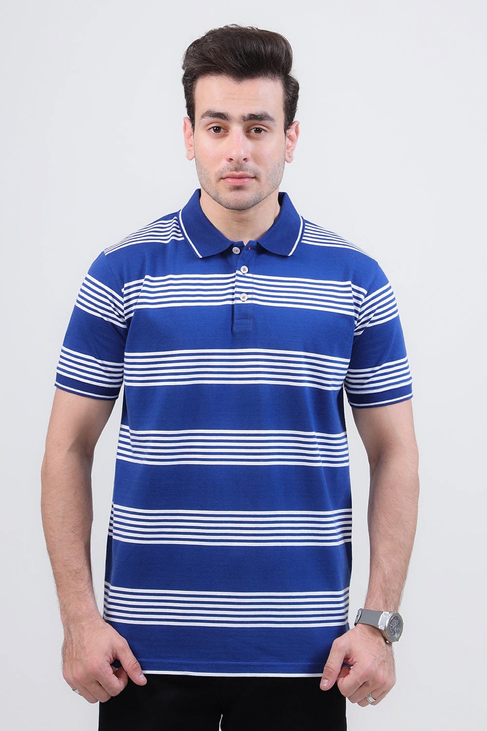 Hope Not Out by Shahid Afridi Men Polo Shirt Man Blue White Yarn Dyed Polo