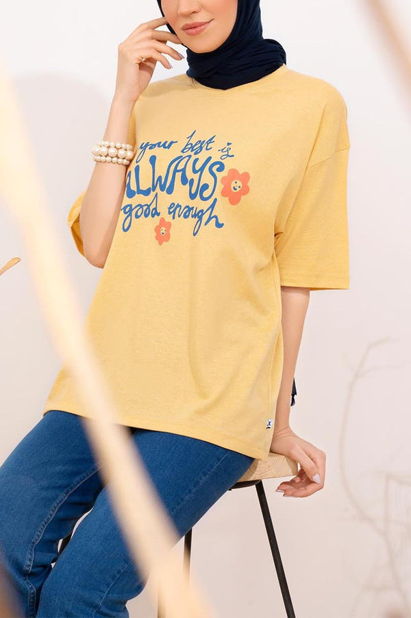 Women Drop Shoulder Graphic T-Shirt Mustard