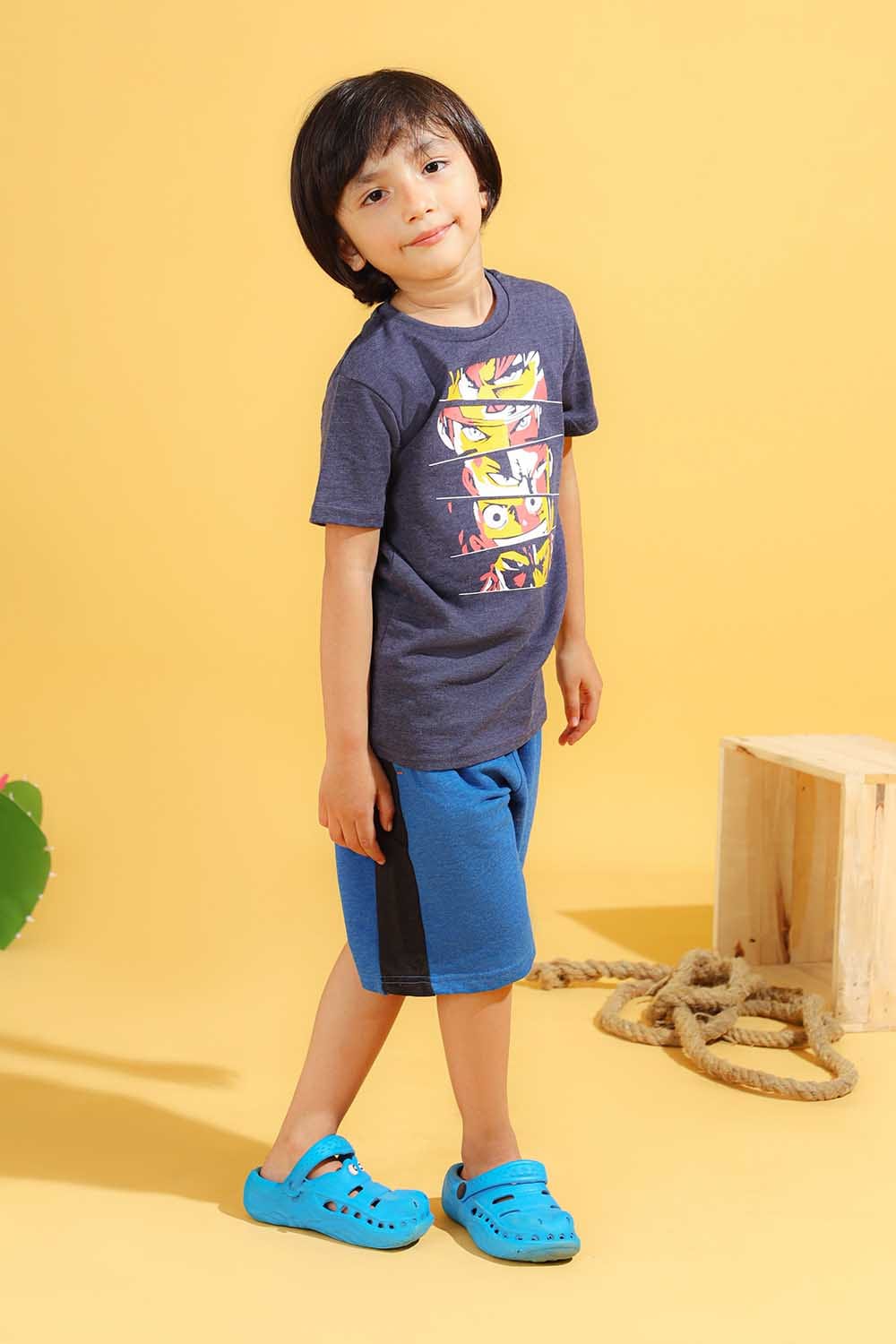 Hope Not Out by Shahid Afridi Boys Knit T-Shirt Blue Knit Shorts with Panel Pocket for Boys