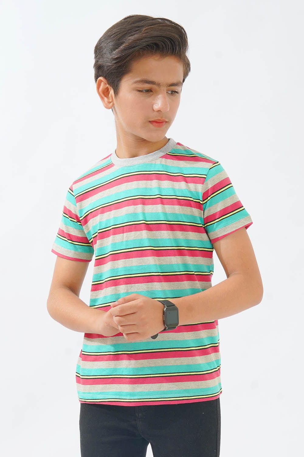 Hope Not Out by Shahid Afridi Boys Knit T-Shirt Multi Color Striped Tee