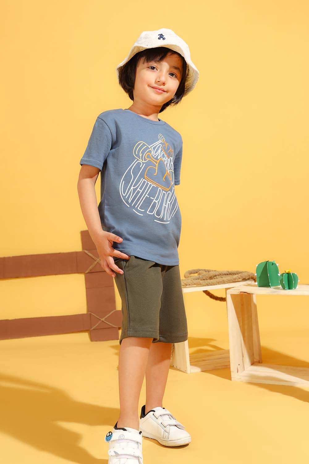 Hope Not Out by Shahid Afridi Boys Knit T-Shirt Olive Knit Short for Boys