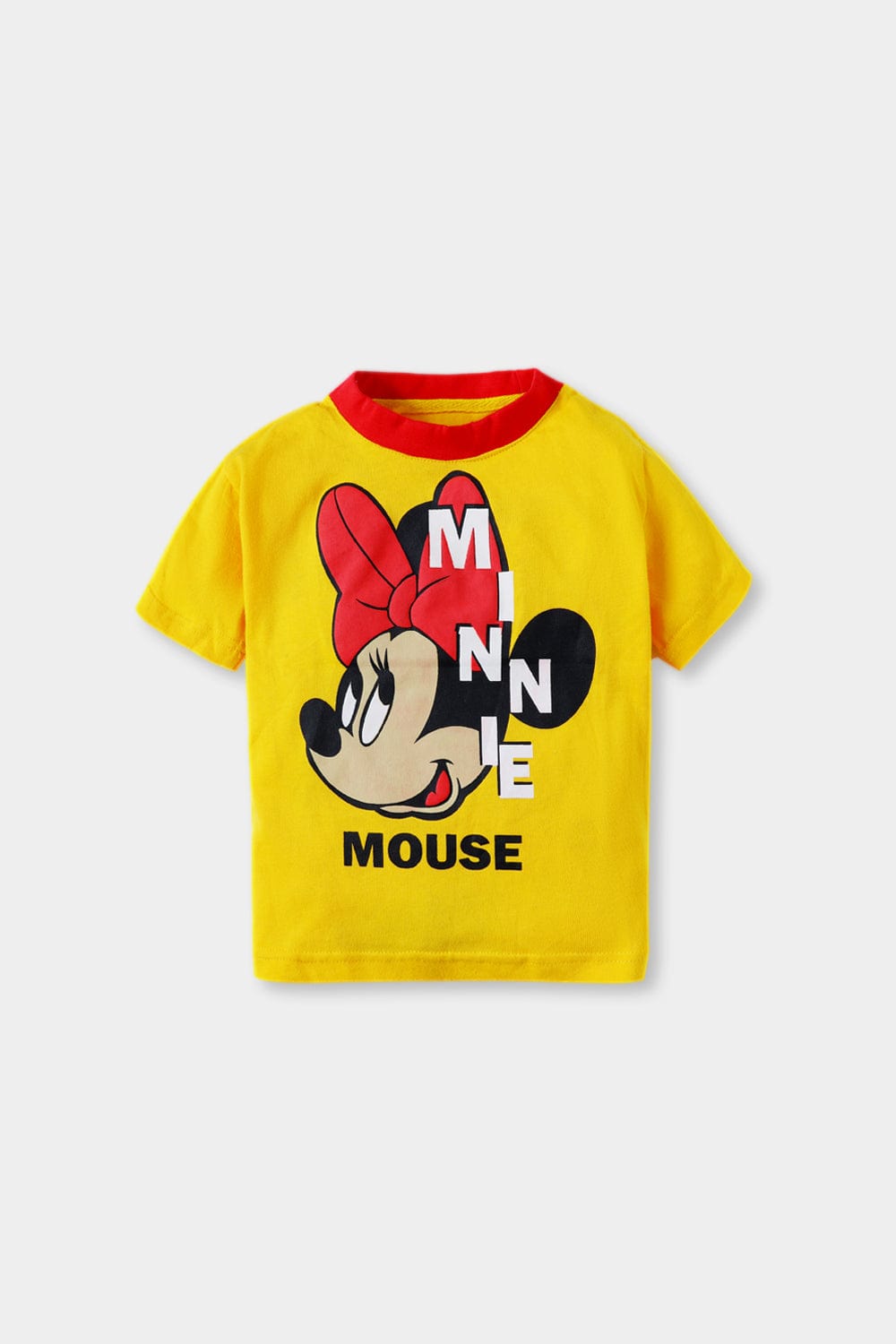 Hope Not Out by Shahid Afridi Girls Knit T-Shirt Girls' Yellow T-Shirt with Red Neck Hem and Minnie Mouse Graphic