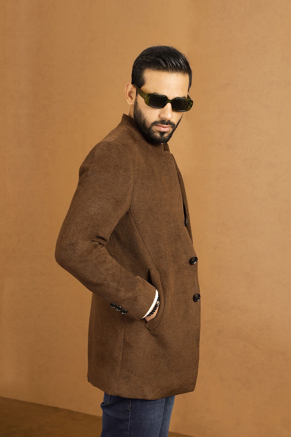 Hope Not Out by Shahid Afridi Men Coat Dark Brown 3 Botton Coat