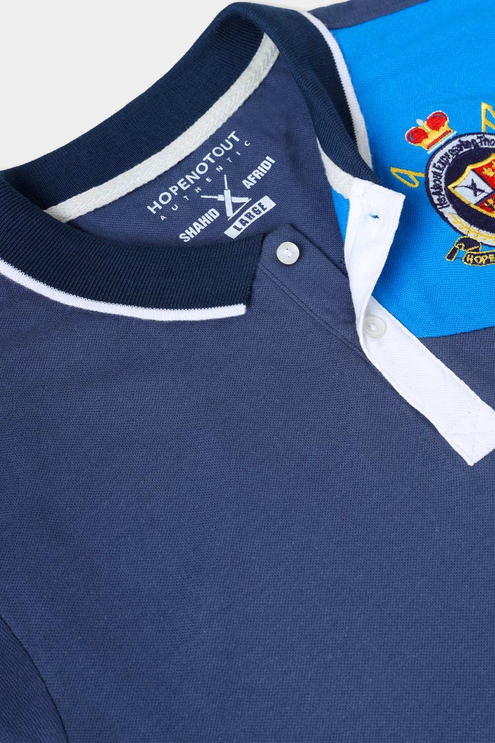 Hope Not Out by Shahid Afridi Men Polo Shirt Blue Multi-Paneled Ban Polo with Embroidered Logo