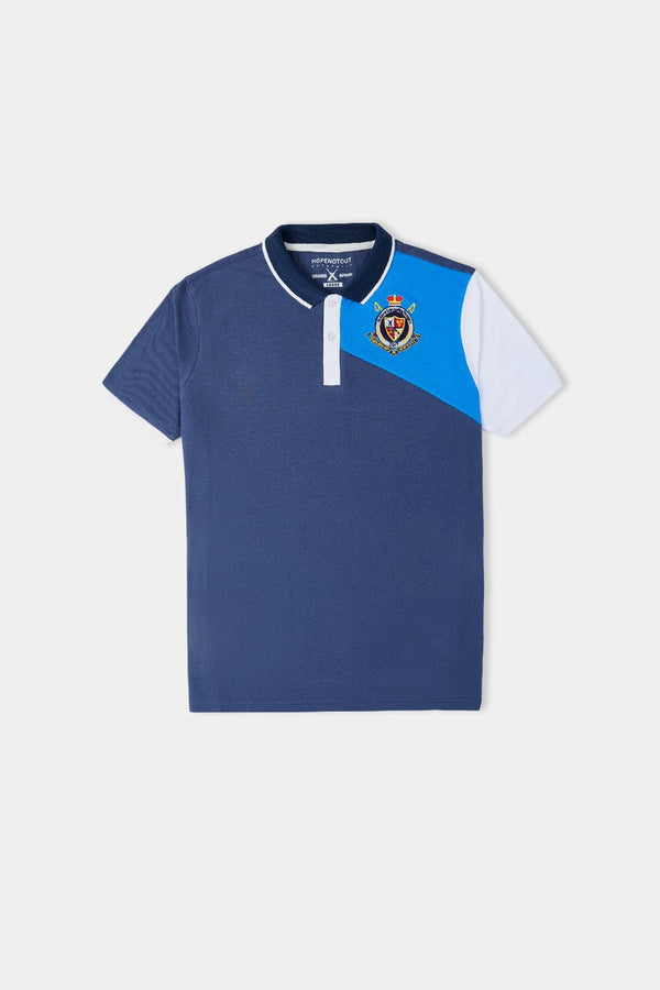 Hope Not Out by Shahid Afridi Men Polo Shirt Blue Multi-Paneled Ban Polo with Embroidered Logo