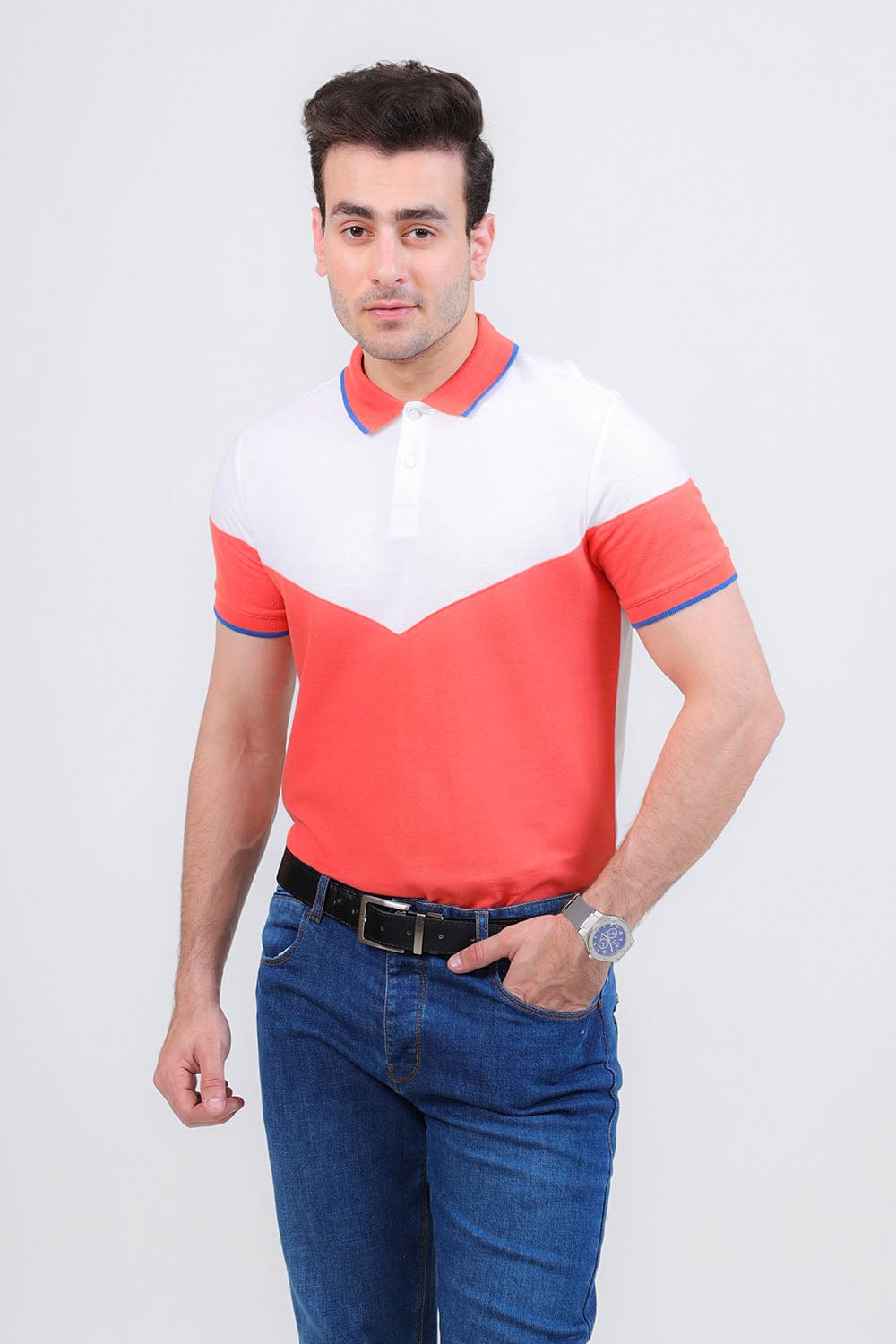 Hope Not Out by Shahid Afridi Men Polo Shirt Peach Half Sleeve Polo Shirt with White Panel for Men
