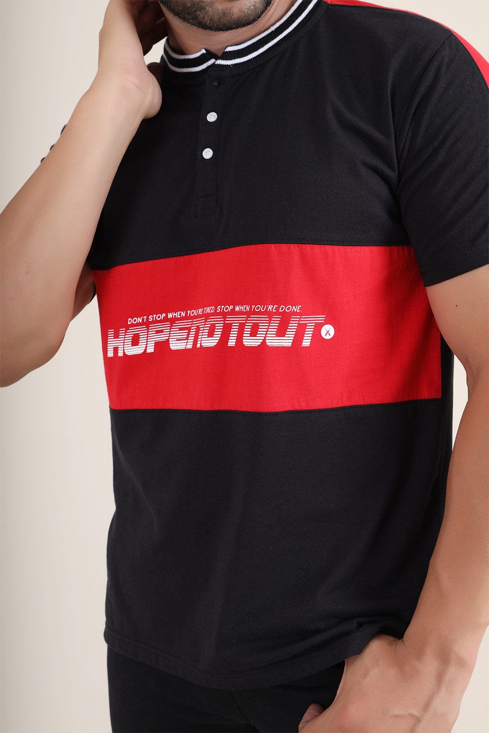 Hope Not Out by Shahid Afridi Men Polo Shirt Red and Black Printed Shirt