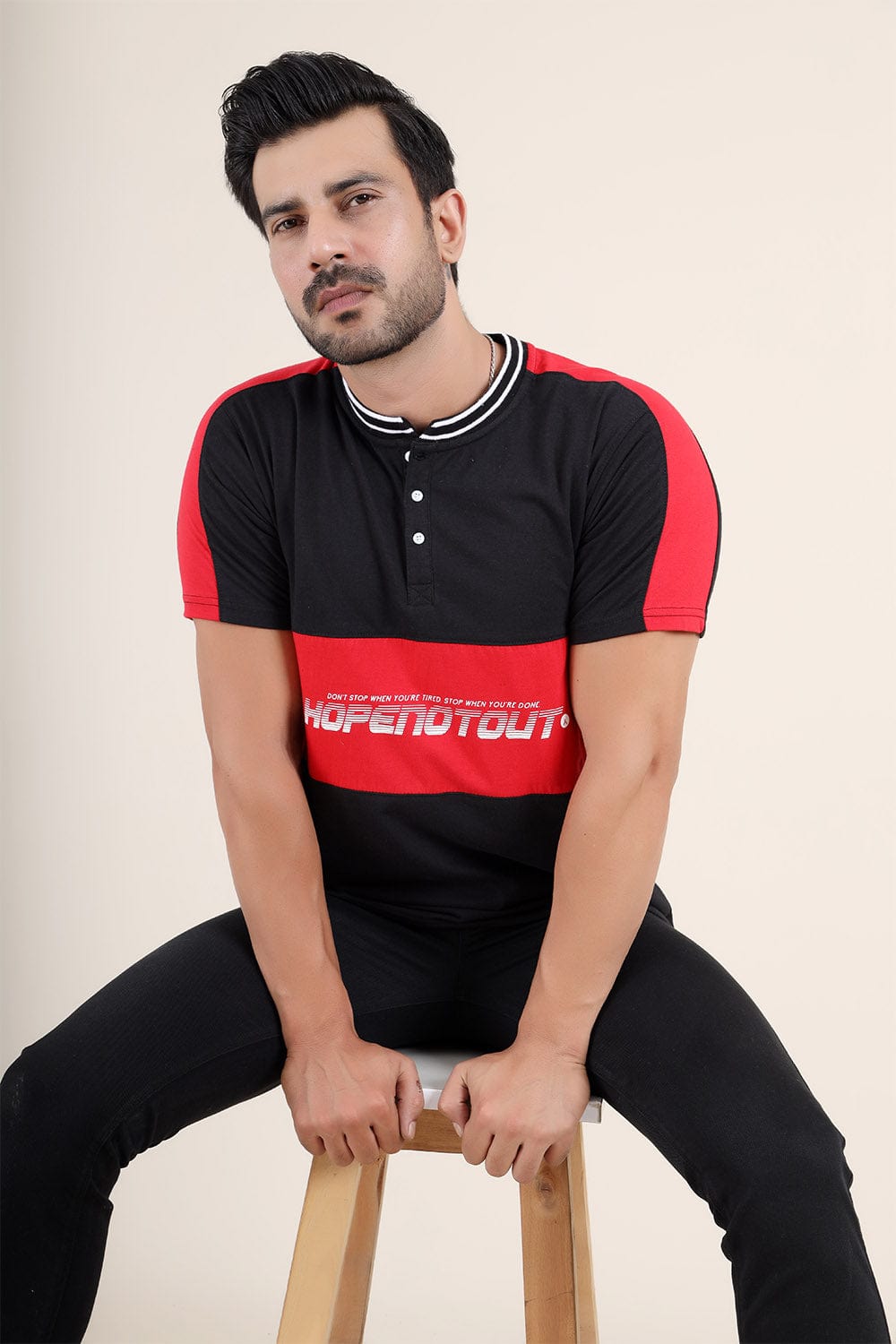 Hope Not Out by Shahid Afridi Men Polo Shirt Red and Black Printed Shirt
